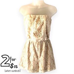 🟢[Three Pink Hearts][Trixxi] Sleeveless Ivory Floral Crocheted Lace Romper
